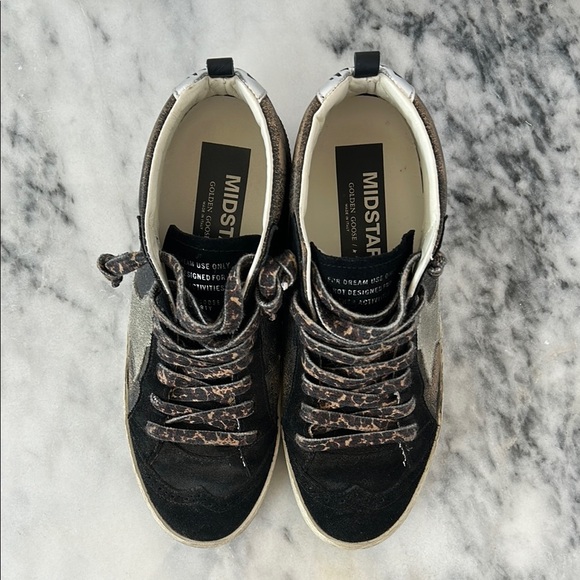 Golden Goose Mid Star Black and Tan Sneakers with Leopard laces |39/8 - Picture 9 of 10